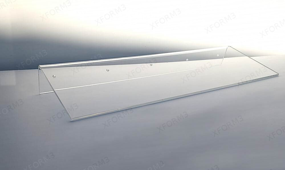 Full clear acrylic shelf with a continuous rear mounting lip and visible mounting holes